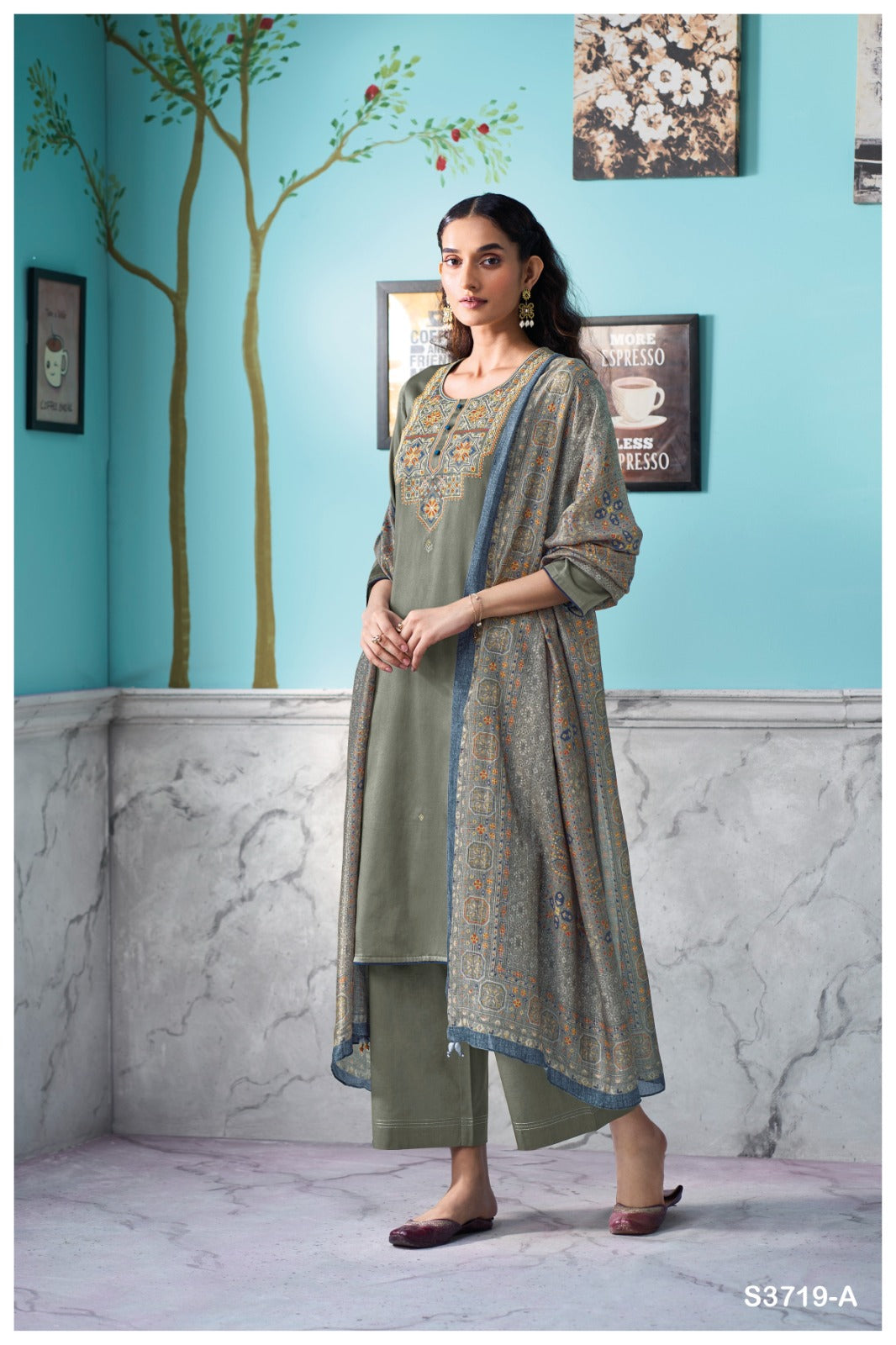 GANGA FASHIONS MYRIXA S3719 | PREMIUM COTTON SATIN - ASHOK LAL & SONS