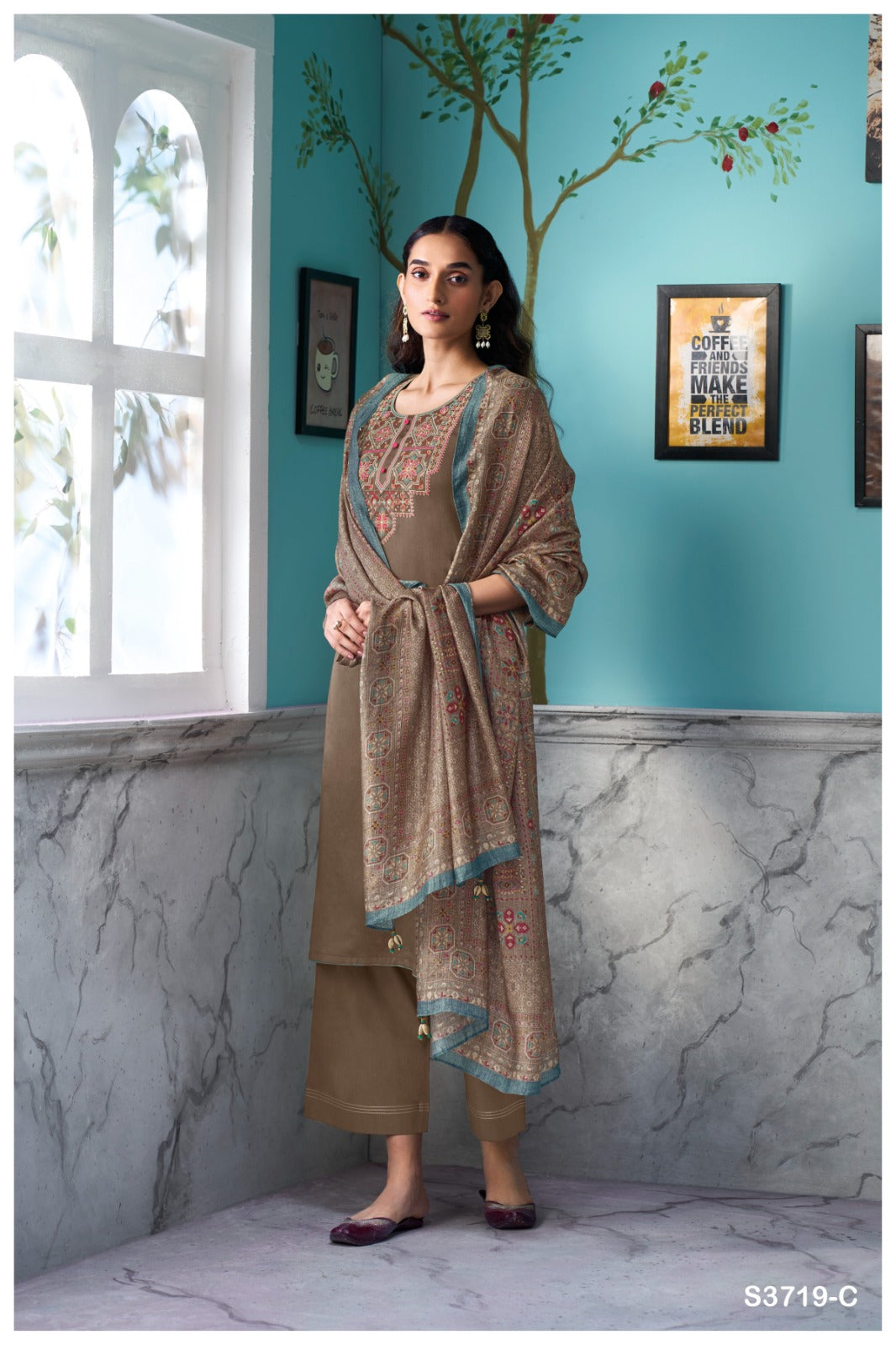 GANGA FASHIONS MYRIXA S3719 | PREMIUM COTTON SATIN - ASHOK LAL & SONS