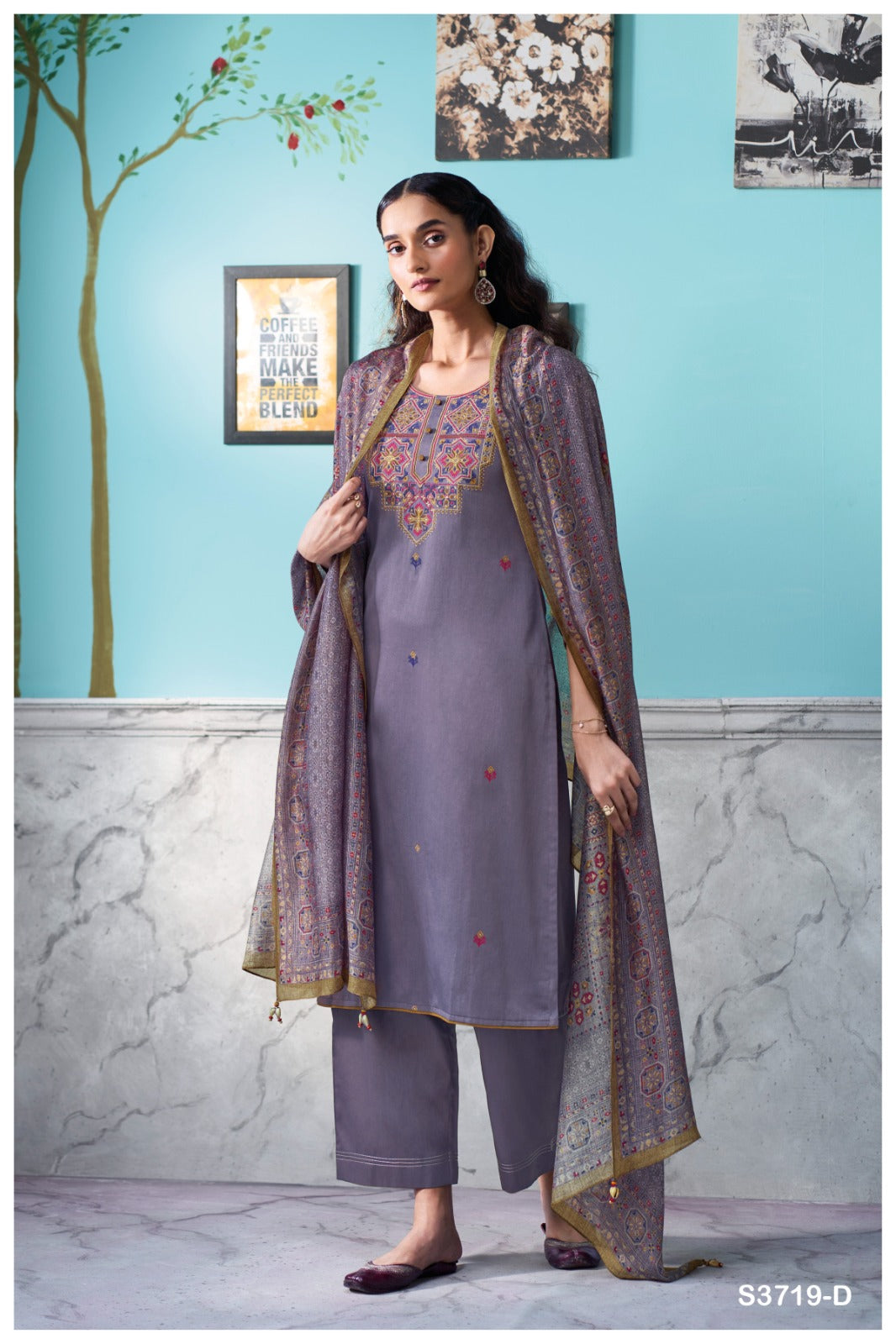 GANGA FASHIONS MYRIXA S3719 | PREMIUM COTTON SATIN - ASHOK LAL & SONS