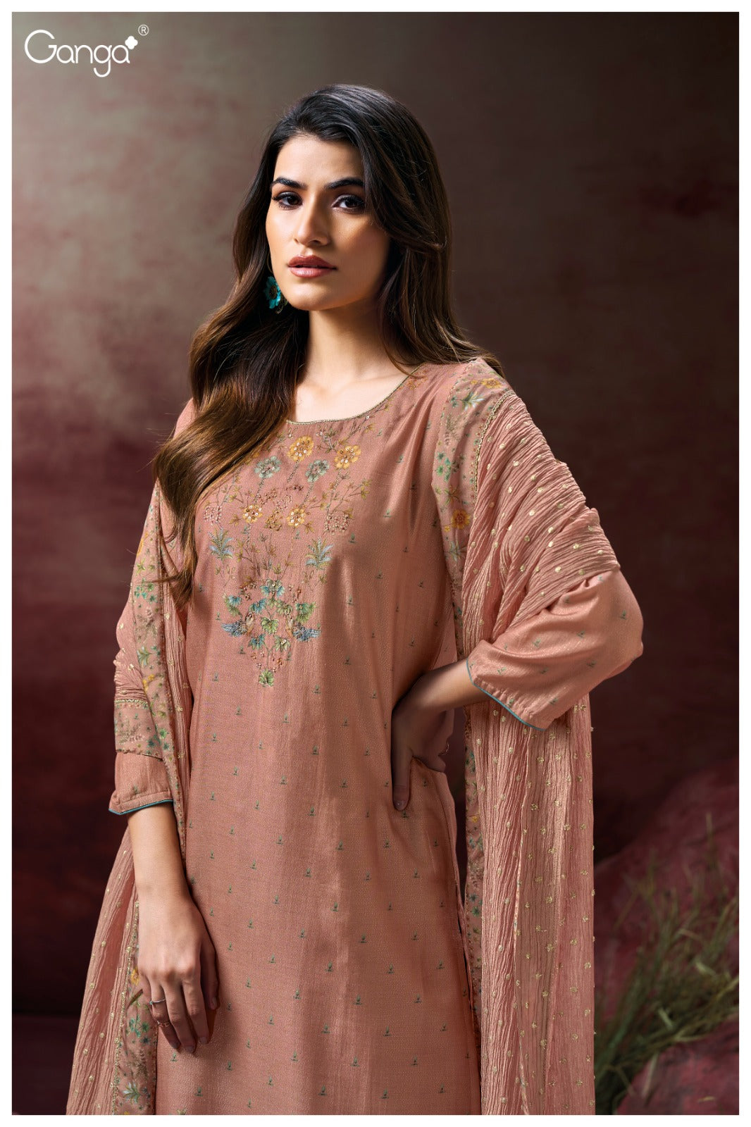 GANGA FASHIONS BERKLEY S3135 | PREMIUM PURE BEMBERG SILK JACQUARD PRINTED -ASHOK LAL & SONS