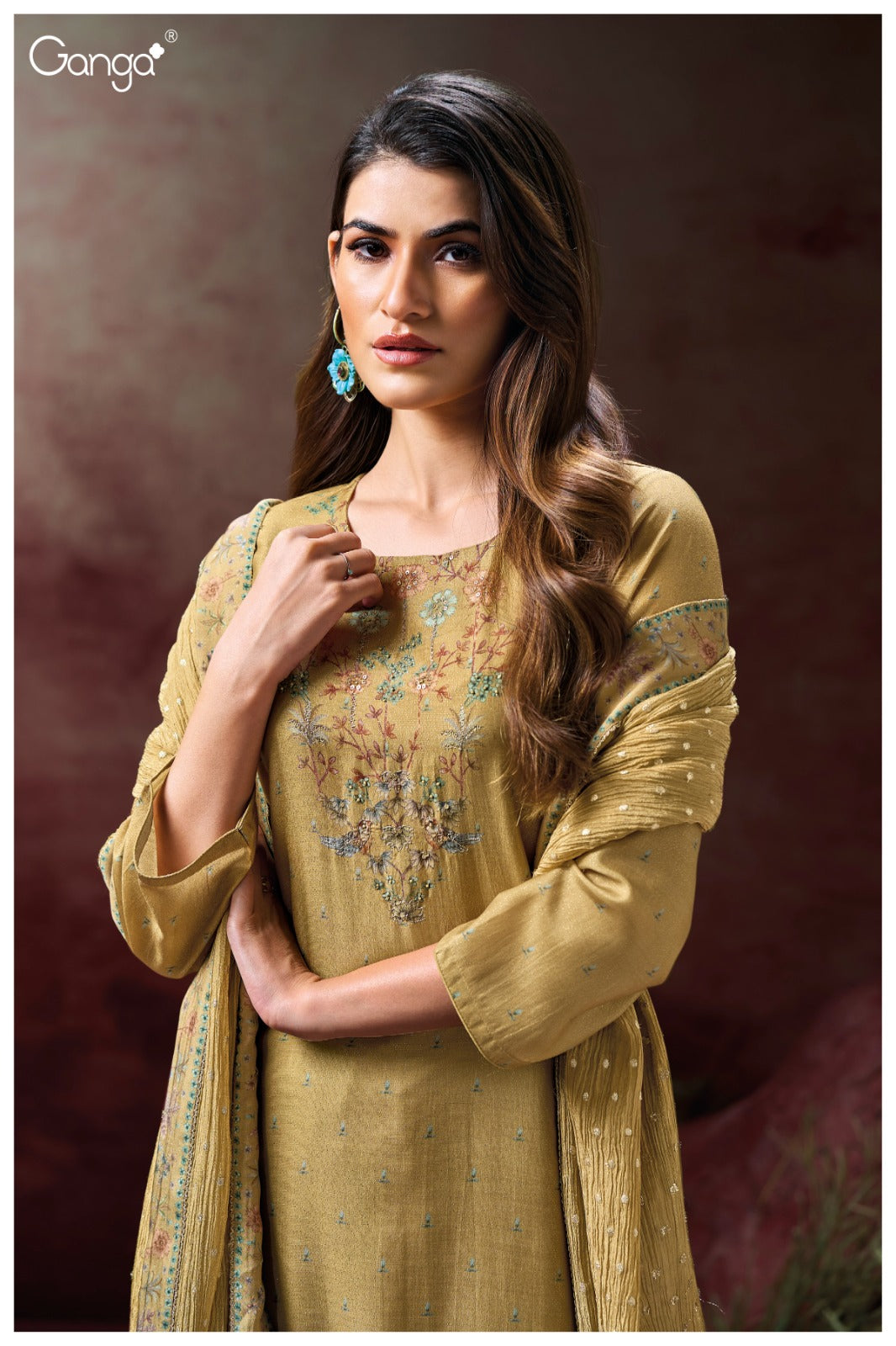 GANGA FASHIONS BERKLEY S3135 | PREMIUM PURE BEMBERG SILK JACQUARD PRINTED -ASHOK LAL & SONS