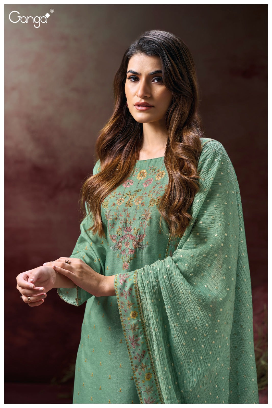GANGA FASHIONS BERKLEY S3135 | PREMIUM PURE BEMBERG SILK JACQUARD PRINTED -ASHOK LAL & SONS