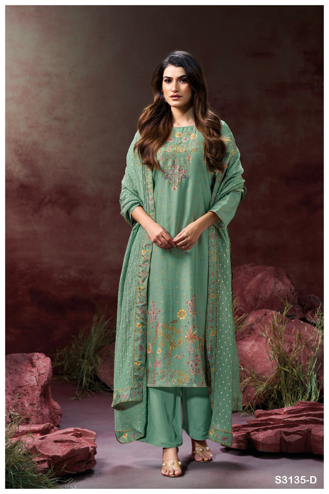 GANGA FASHIONS BERKLEY S3135 | PREMIUM PURE BEMBERG SILK JACQUARD PRINTED -ASHOK LAL & SONS