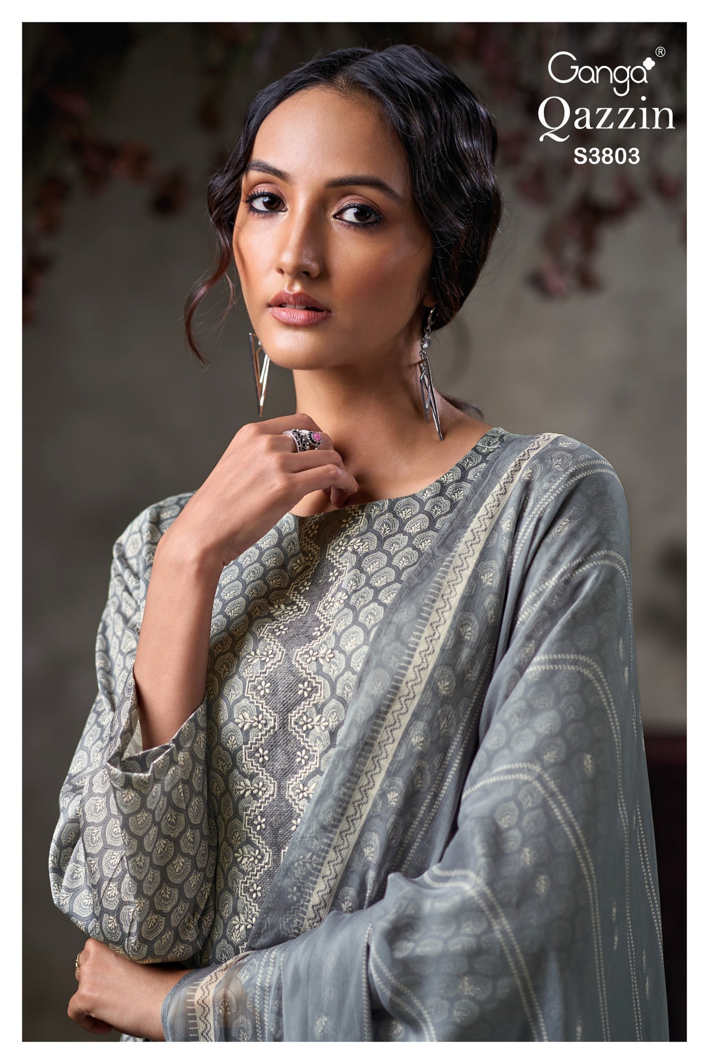 GANGA QAZZIN S3803 | PREMIUM COTTON SATIN PRINTED WITH EMBROIDERY - ASHOK LAL & SONS