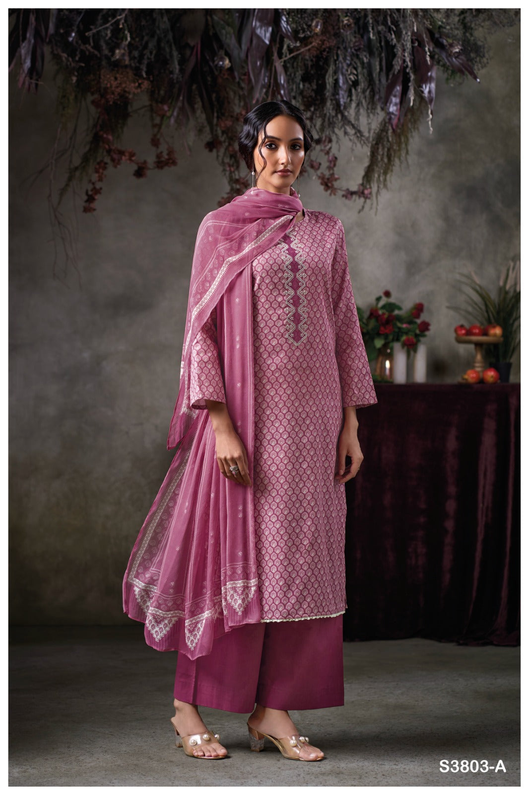 GANGA QAZZIN S3803 | PREMIUM COTTON SATIN PRINTED WITH EMBROIDERY - ASHOK LAL & SONS