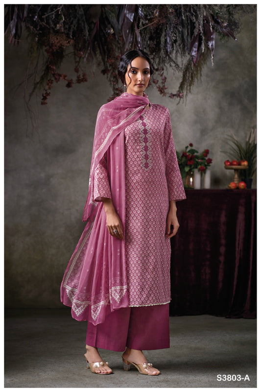 GANGA QAZZIN S3803 | PREMIUM COTTON SATIN PRINTED WITH EMBROIDERY - ASHOK LAL & SONS
