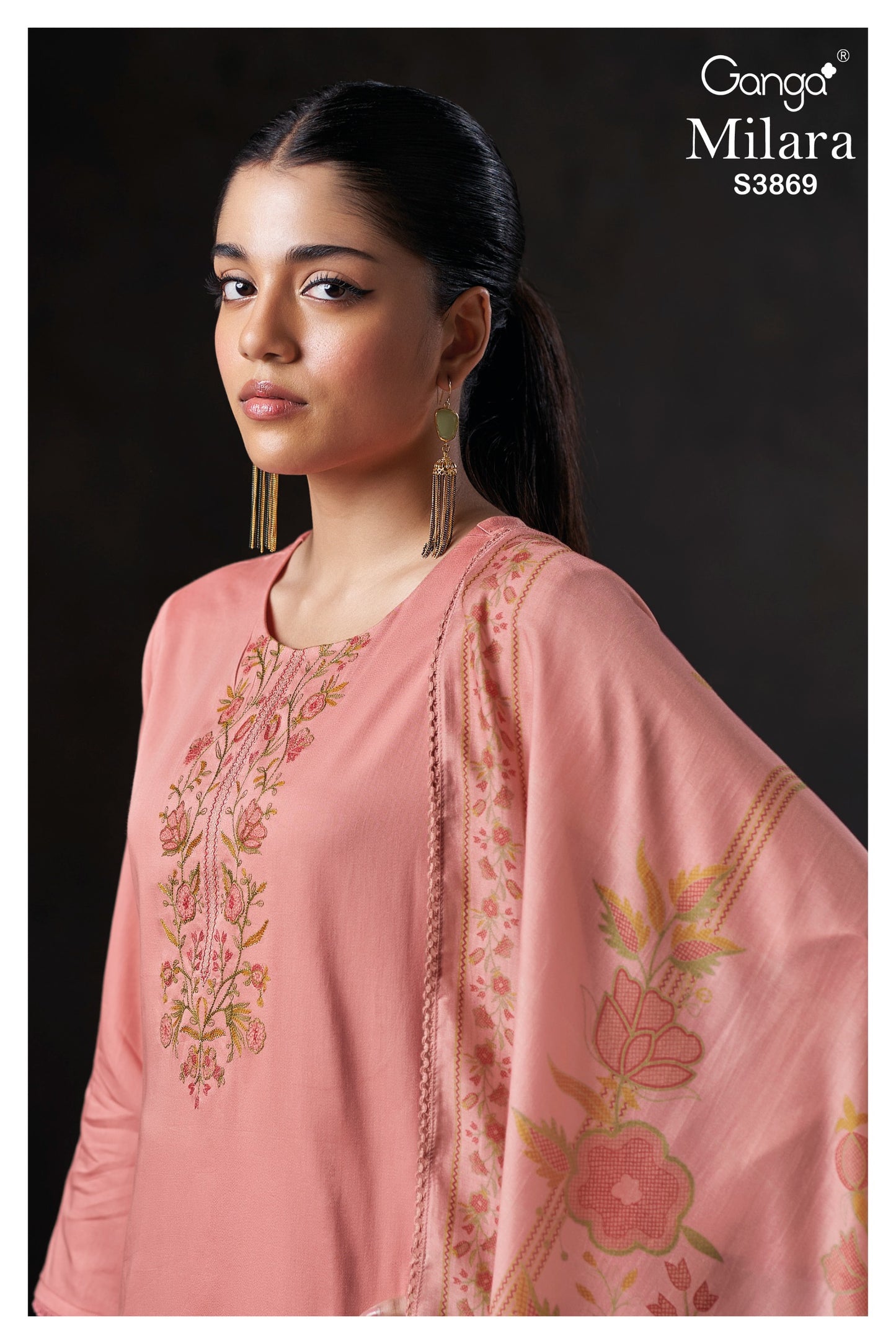 GANGA FASHIONS MILARA S3869 | PREMIUM COTTON SATIN SOLID COLOR WITH EMBROIDERY