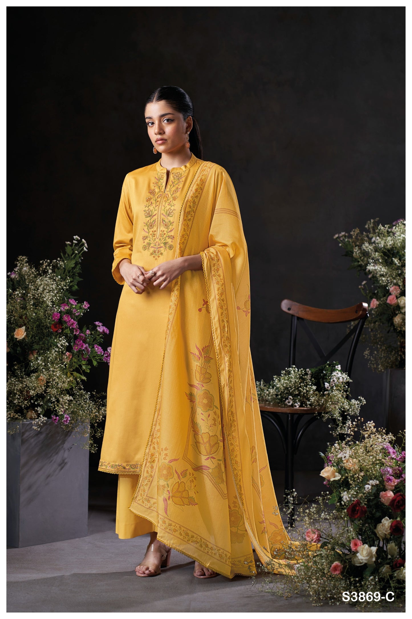 GANGA FASHIONS MILARA S3869 | PREMIUM COTTON SATIN SOLID COLOR WITH EMBROIDERY