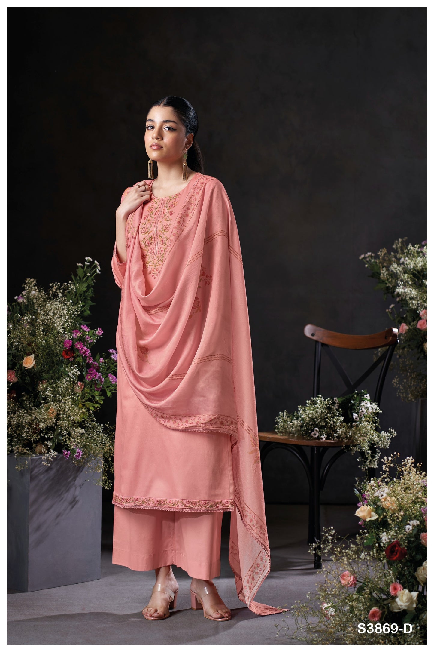 GANGA FASHIONS MILARA S3869 | PREMIUM COTTON SATIN SOLID COLOR WITH EMBROIDERY
