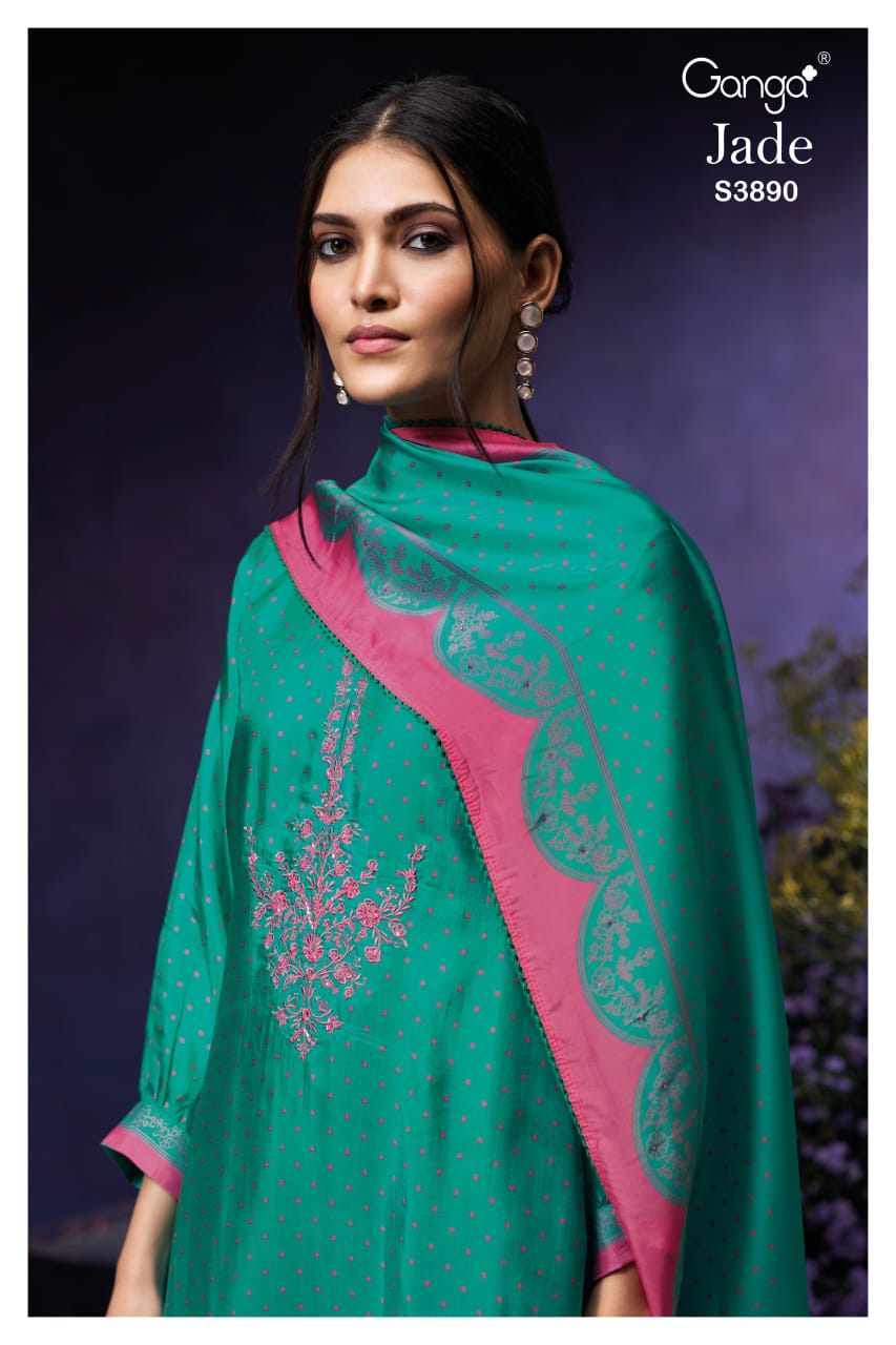 Ganga JADE S3890|Premium Pure Bemberg Habutai Suit - Ashok Lal & Sons Rohtak