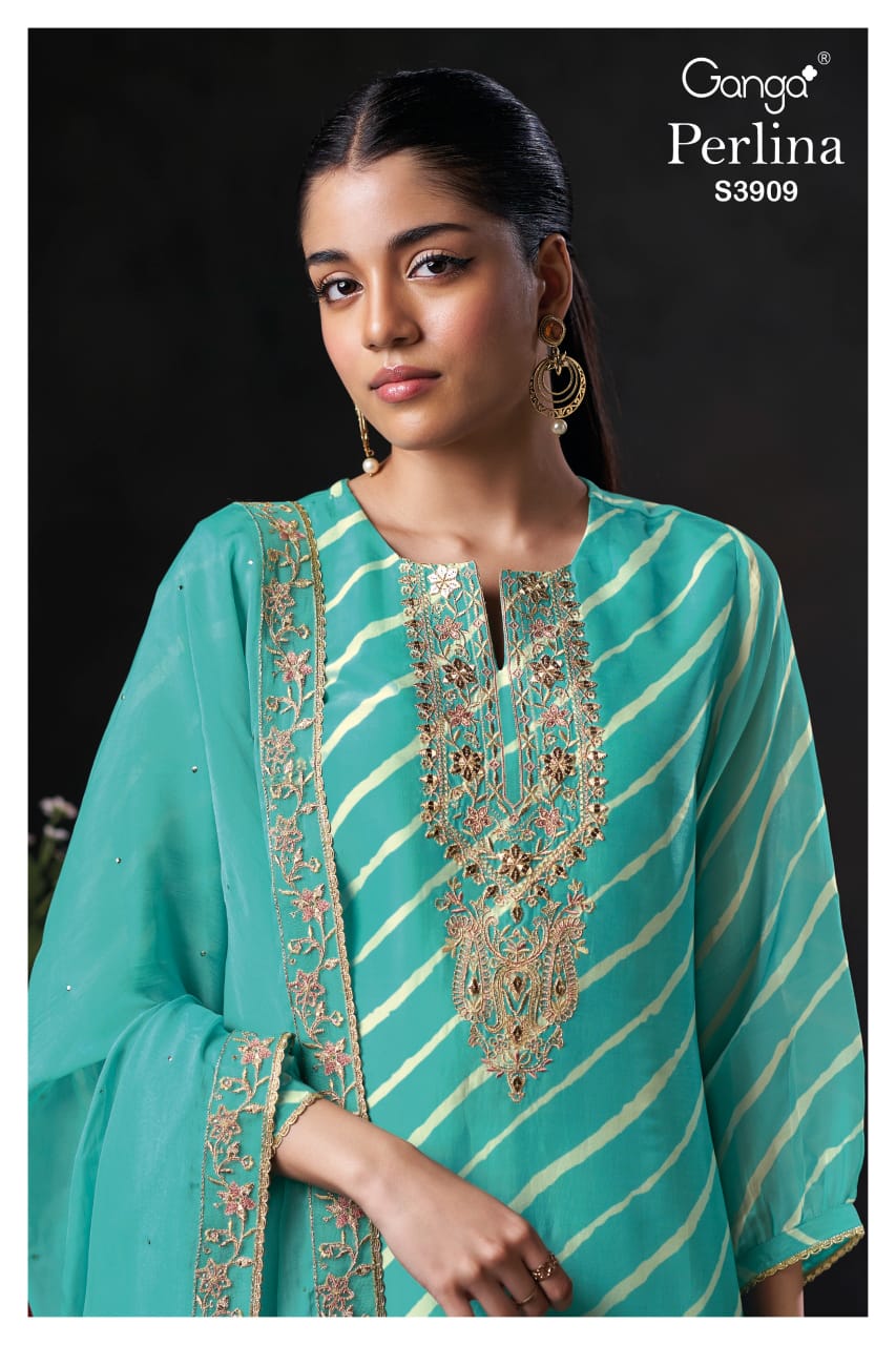 Ganga PERLINA S3909 |Premium Pure Bemberg Silk Suit – Ganga Suits Wholesaler Ashok Lal & Sons
