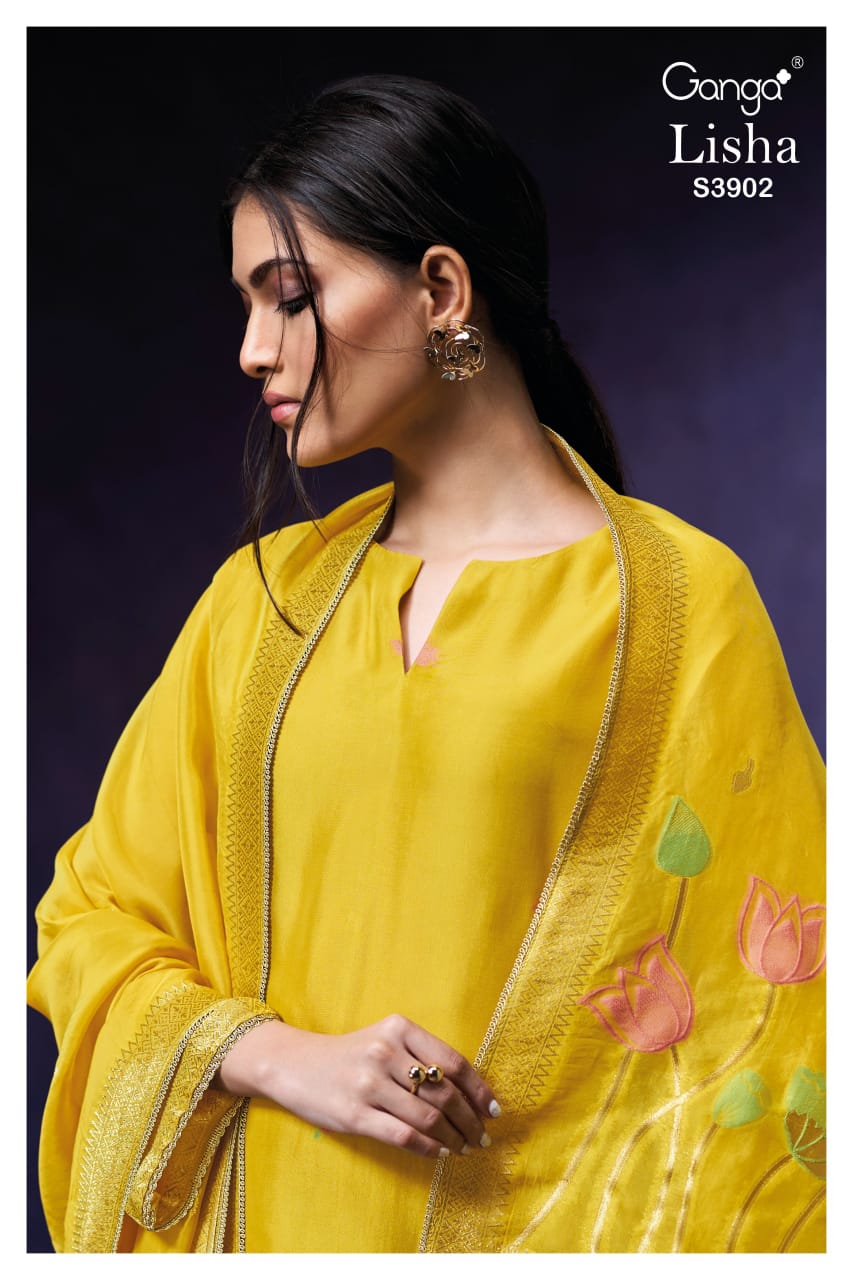 Ganga LISHA S3902 |Premium Pure Viscose Woven Silk Suit – Ganga Suits Wholesaler Ashok Lal & Sons
