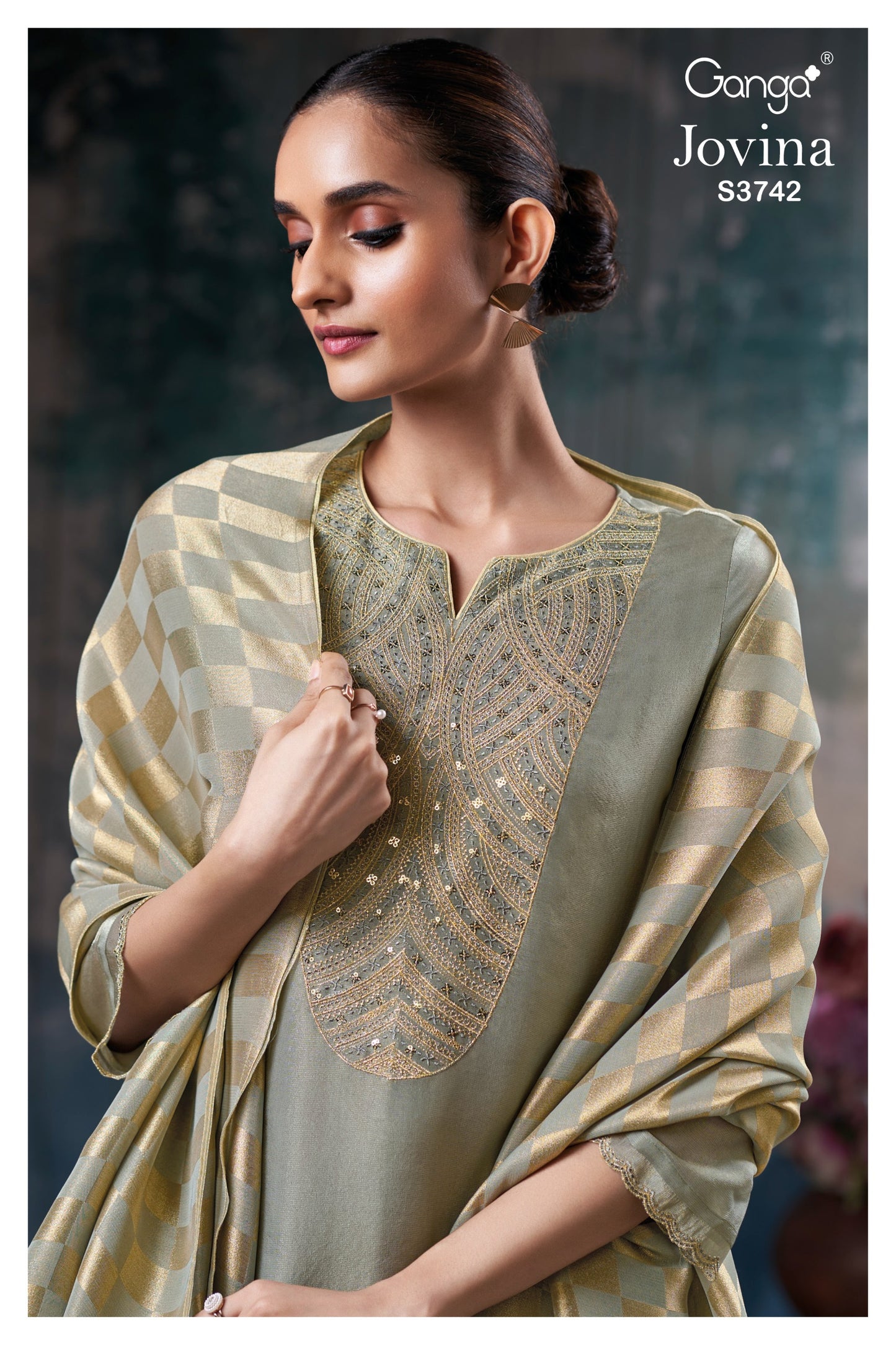 Ganga JOVINA S3742 |Premium Pure Bemberg Silk Jacquard Suit – Ganga Suits Ashok Lal & Sons