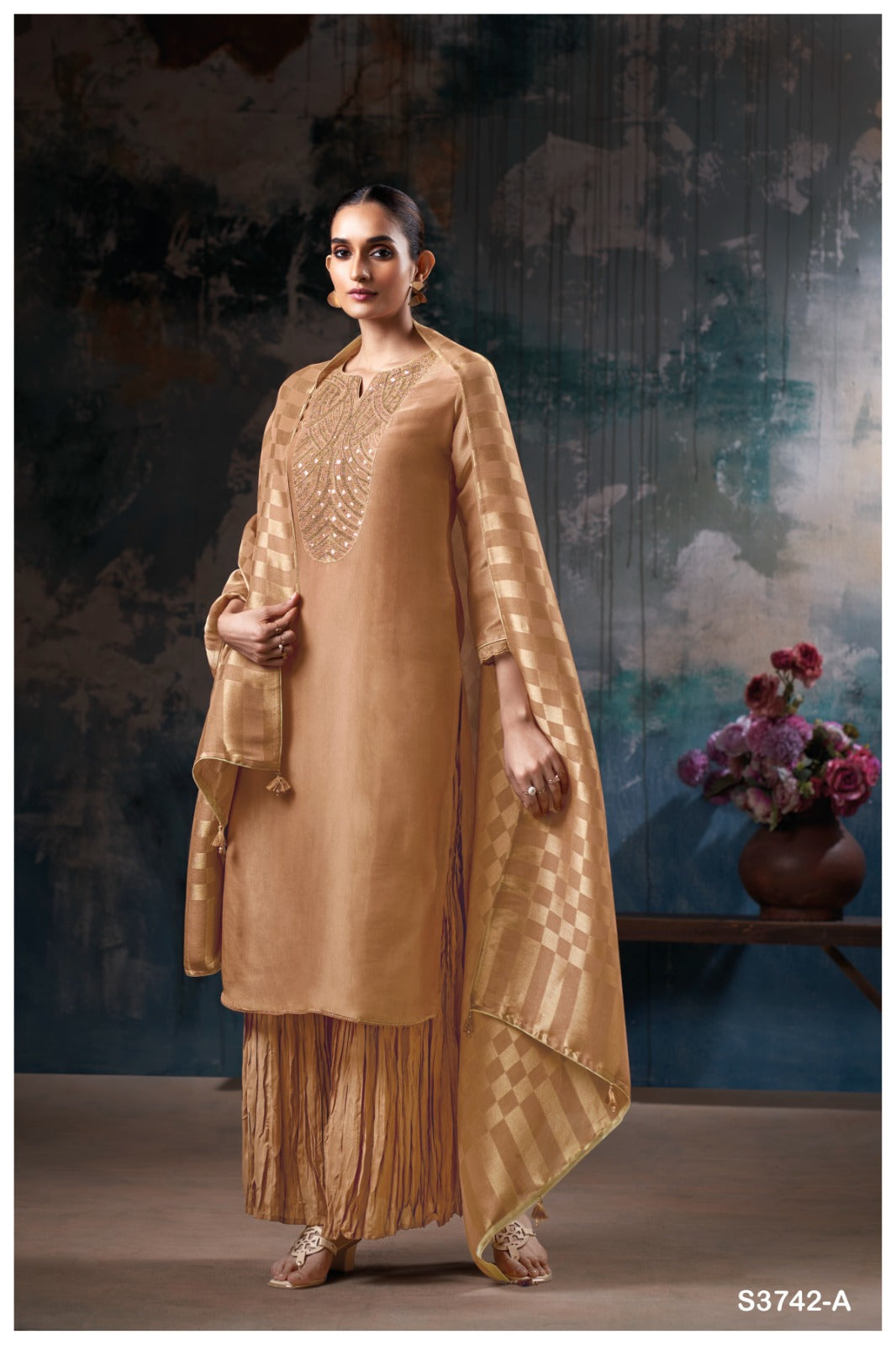 Ganga JOVINA S3742 |Premium Pure Bemberg Silk Jacquard Suit – Ganga Suits Ashok Lal & Sons