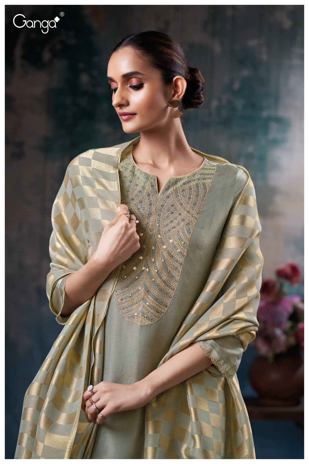 Ganga JOVINA S3742 |Premium Pure Bemberg Silk Jacquard Suit – Ganga Suits Ashok Lal & Sons