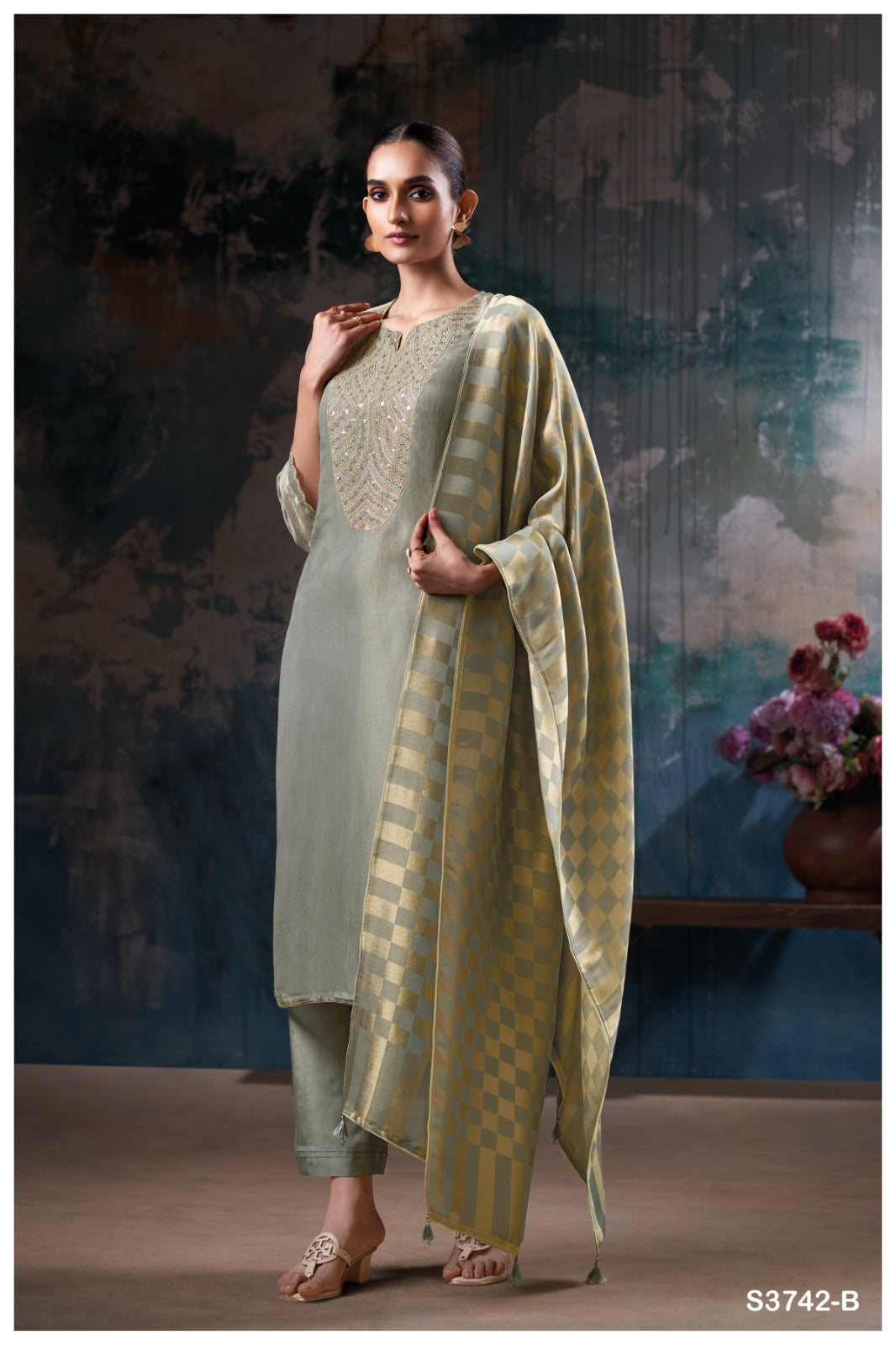 Ganga JOVINA S3742 |Premium Pure Bemberg Silk Jacquard Suit – Ganga Suits Ashok Lal & Sons
