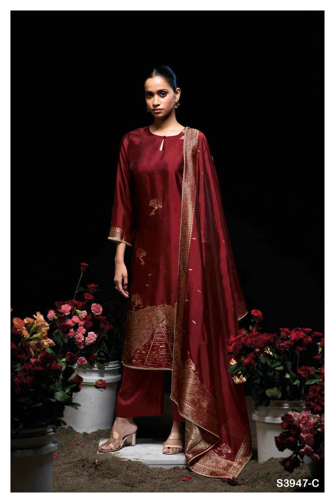 Ganga SIDRA S3947 |Premium Pure Viscose Woven Silk Suit – Ganga Suits Ashok Lal & Sons