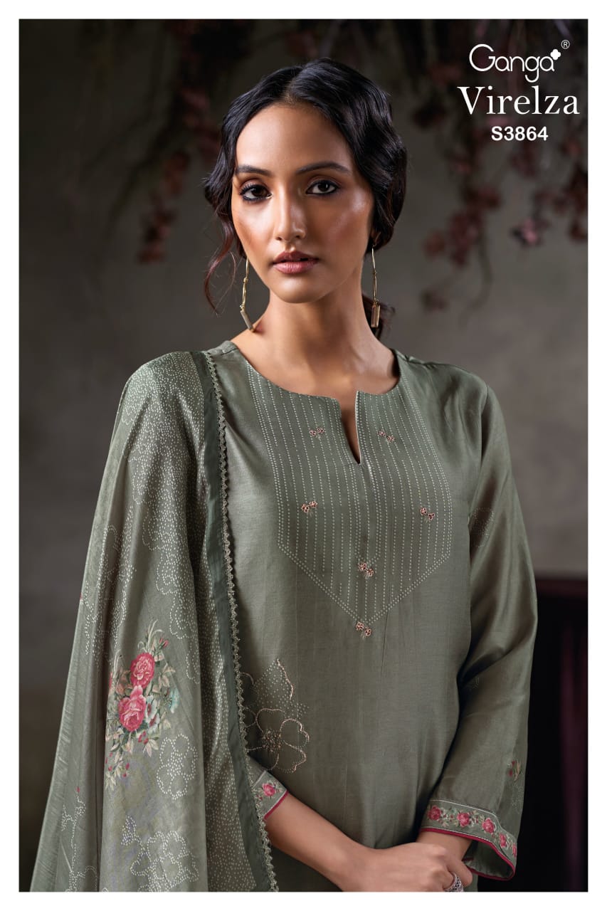 Ganga VIRELZA S3864 |Premium Pure Bemberg Russian Silk Suit – Ganga Suits Ashok Lal & Sons