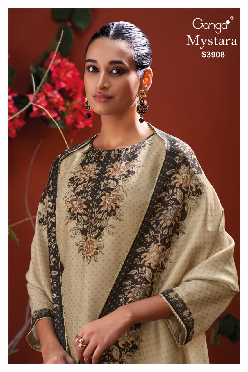 Ganga MYSTARA S3908|Premium Pure Bemberg Mulberry Silk Suit – Ganga Suits Ashok Lal & Sons