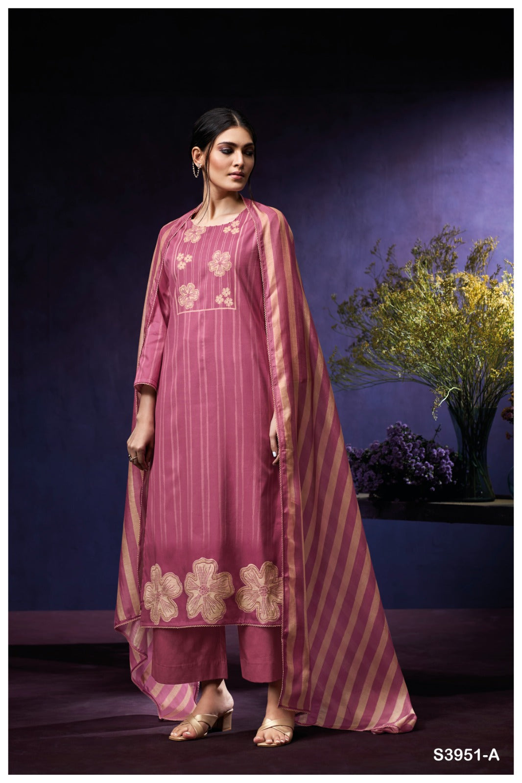 Ganga QIARA S3951 | Premium Corduroy Printed Suit – Ganga Suits Ashok Lal & Sons