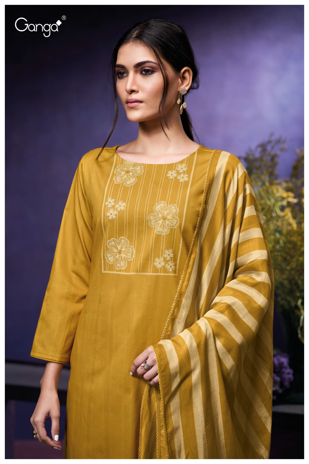 Ganga QIARA S3951 | Premium Corduroy Printed Suit – Ganga Suits Ashok Lal & Sons