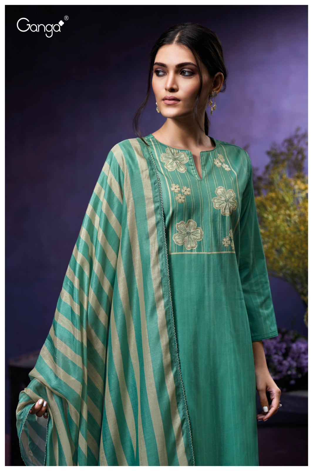 Ganga QIARA S3951 | Premium Corduroy Printed Suit – Ganga Suits Ashok Lal & Sons