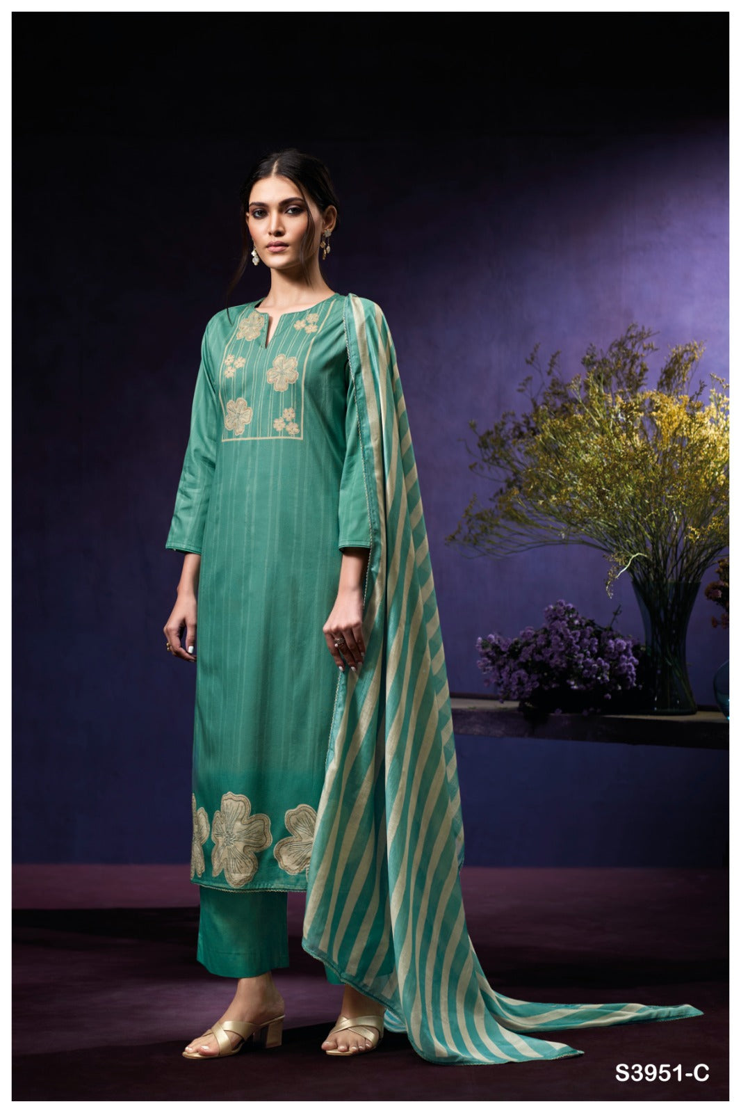 Ganga QIARA S3951 | Premium Corduroy Printed Suit – Ganga Suits Ashok Lal & Sons