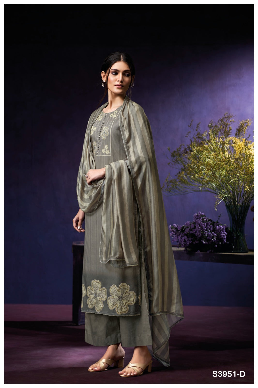 Ganga QIARA S3951 | Premium Corduroy Printed Suit – Ganga Suits Ashok Lal & Sons