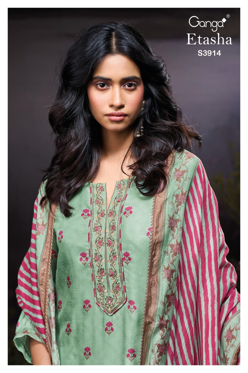Ganga ETASHA S3914 | Premium Pure Bemberg Russian Silk Suit – Ganga Suits Ashok Lal & Sons
