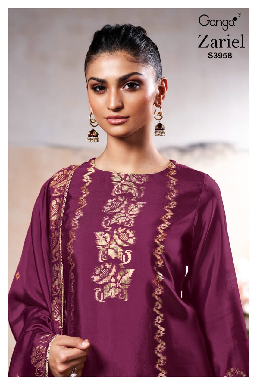Ganga ZARIEL S3958 | Premium Pure Viscose Woven Silk Suit – Ganga Suits Ashok Lal & Sons