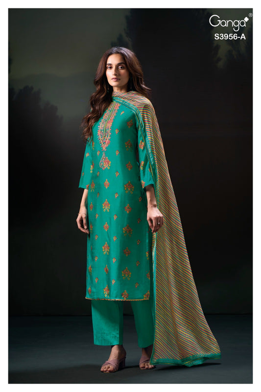 GANGA BYTHEA S3956 | Premium Pure Bemberg Russian Silk Suit – Ganga Suits Ashok Lal & Sons