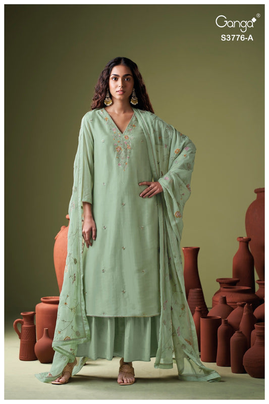 GANGA AYOMI S3776 | Premium Pure Bemberg Silk Suit – Ganga Suits Ashok Lal & Sons