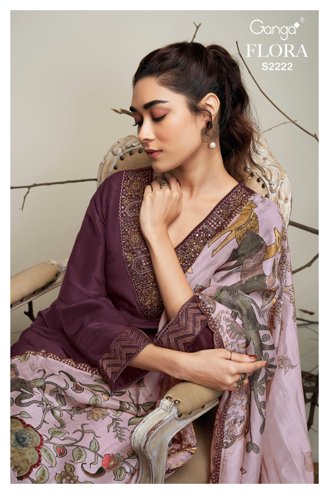 GANGA FLORA S2222 Premium Bemberg Organza Silk Suit Premium Collection