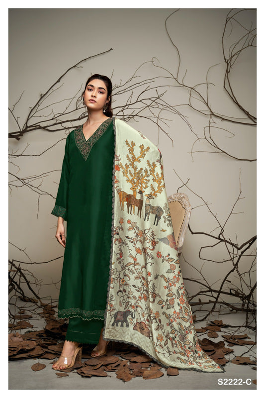 GANGA FLORA S2222 Premium Bemberg Organza Silk Suit Premium Collection