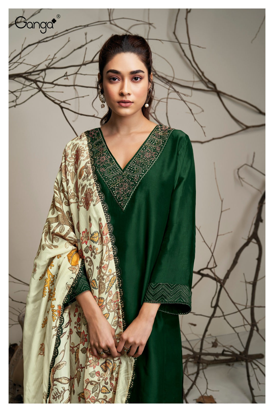 GANGA FLORA S2222 Premium Bemberg Organza Silk Suit Premium Collection