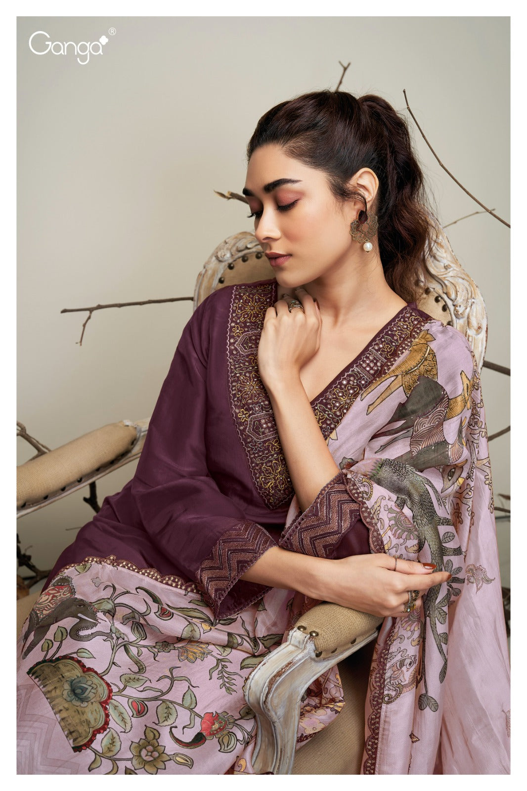 GANGA FLORA S2222 Premium Bemberg Organza Silk Suit Premium Collection