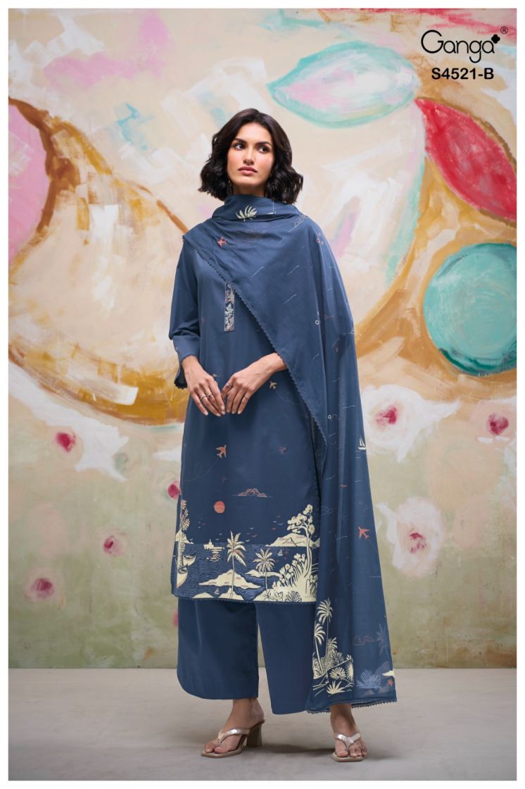 BUY GANGA SUITS ONLINE SALE GANGA DARVIKA S4521 FABRIC DETAIL