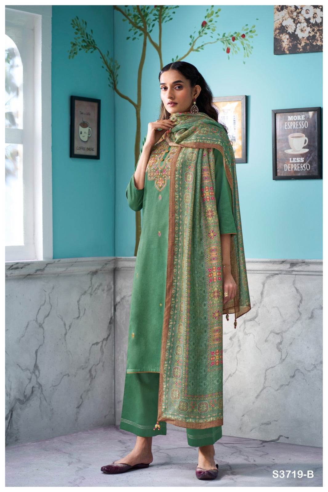GANGA FASHIONS MYRIXA S3719 | PREMIUM COTTON SATIN - ASHOK LAL & SONS