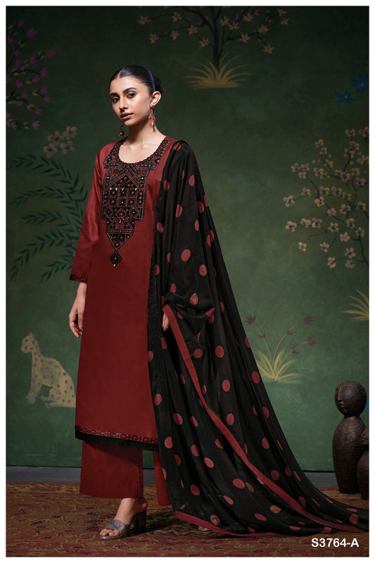 GANGA FASHIONS MEADOW S3764 | PREMIUM COTTON SATIN SOLID COLOR WITH EMBROIDERY