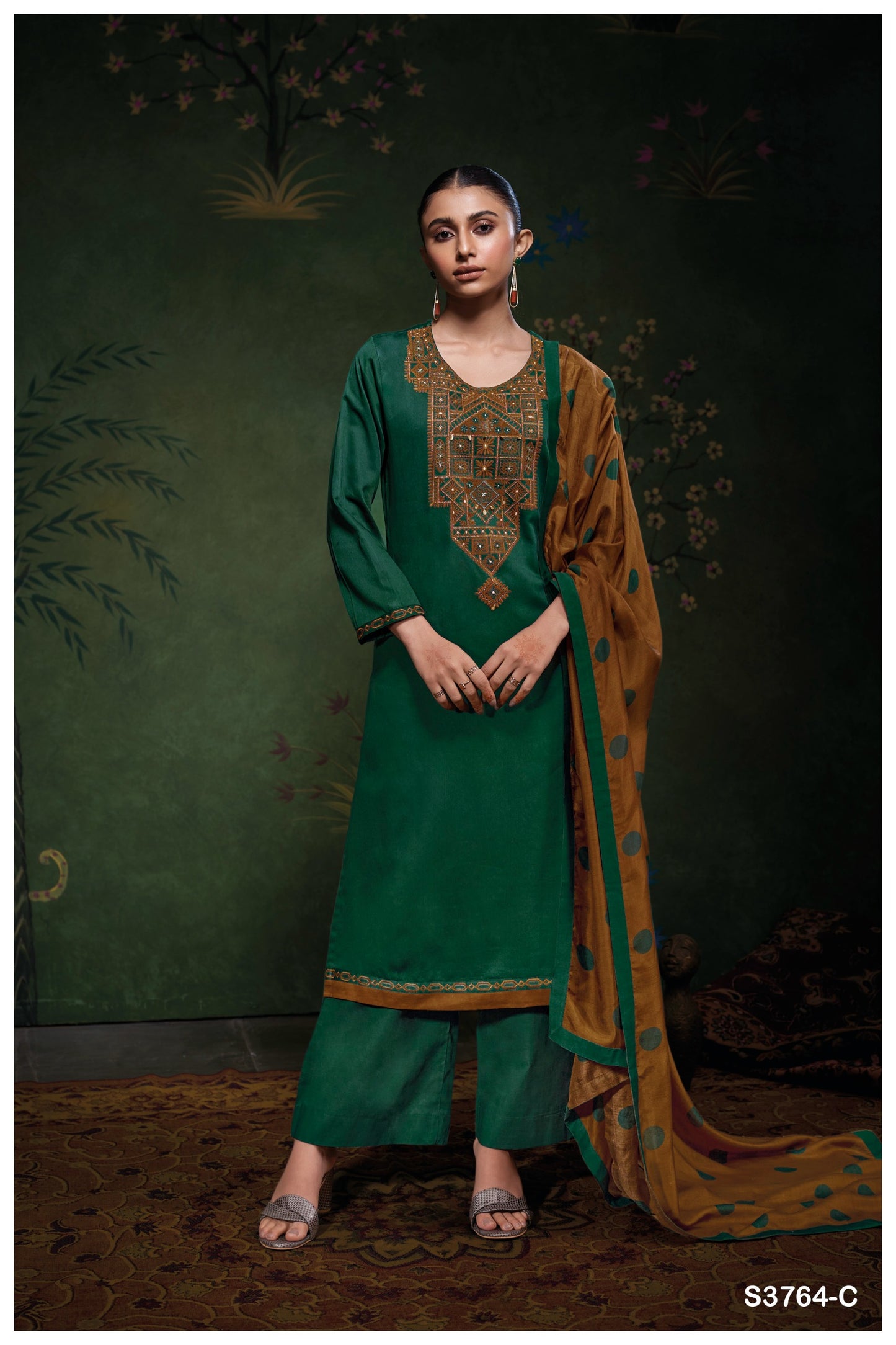 GANGA FASHIONS MEADOW S3764 | PREMIUM COTTON SATIN SOLID COLOR WITH EMBROIDERY