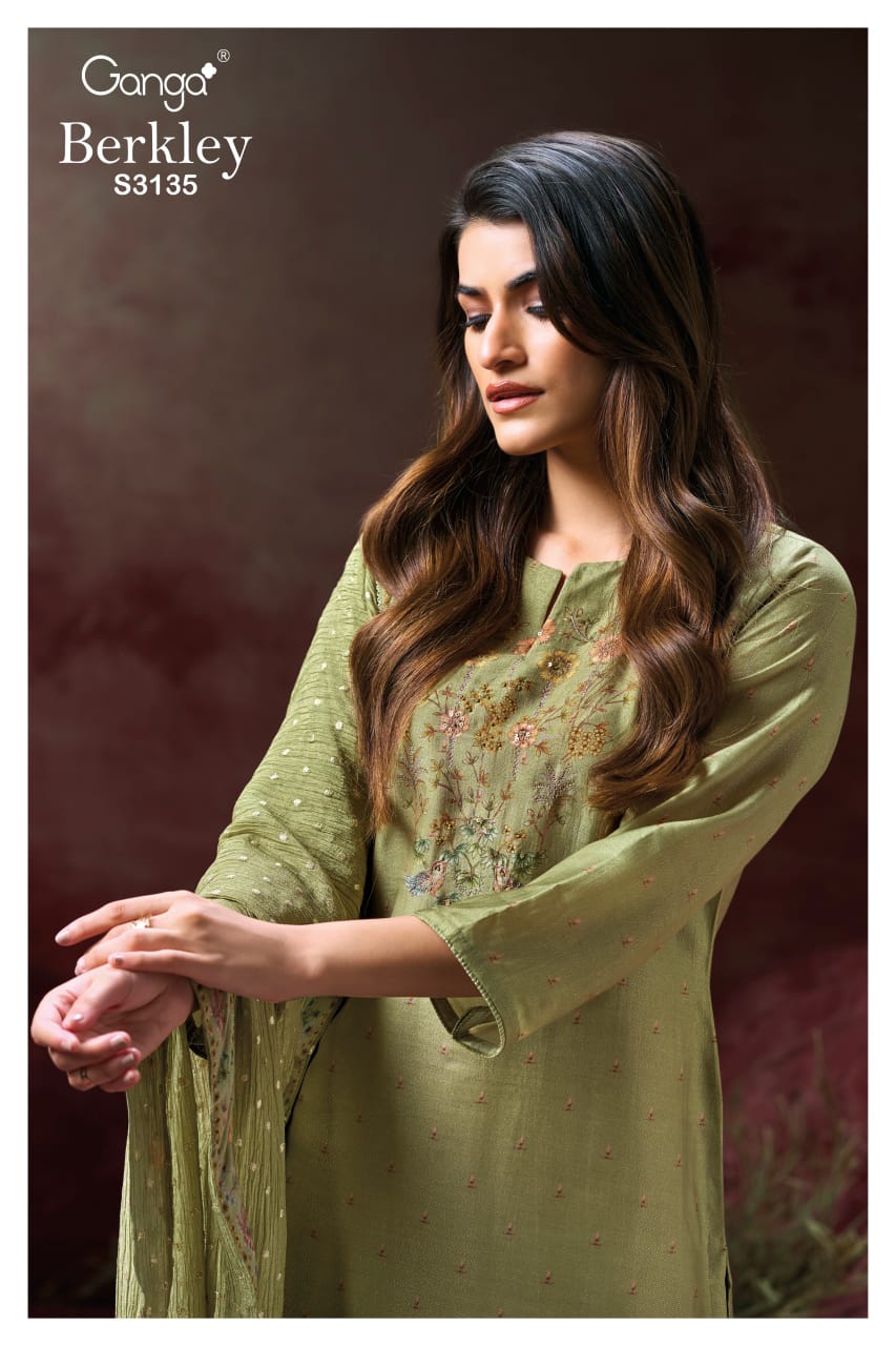 GANGA FASHIONS BERKLEY S3135 | PREMIUM PURE BEMBERG SILK JACQUARD PRINTED -ASHOK LAL & SONS