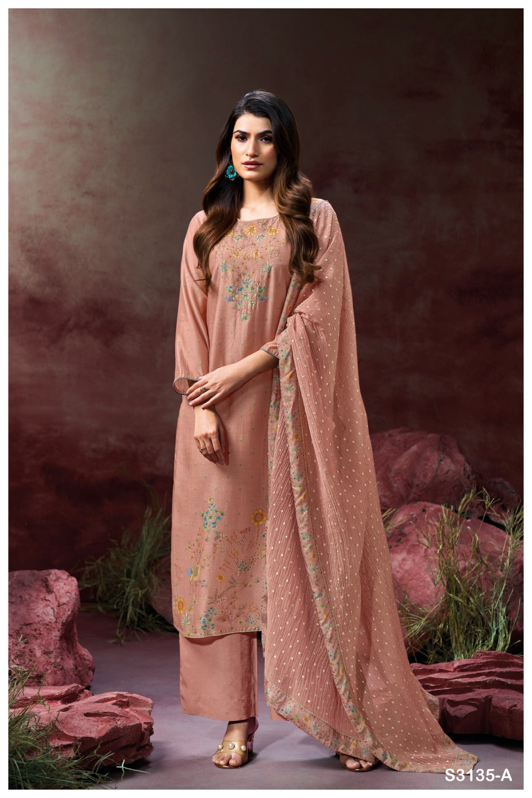 GANGA FASHIONS BERKLEY S3135 | PREMIUM PURE BEMBERG SILK JACQUARD PRINTED -ASHOK LAL & SONS