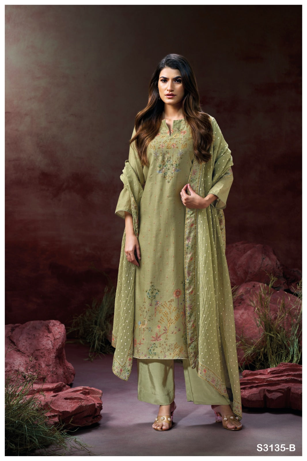 GANGA FASHIONS BERKLEY S3135 | PREMIUM PURE BEMBERG SILK JACQUARD PRINTED -ASHOK LAL & SONS