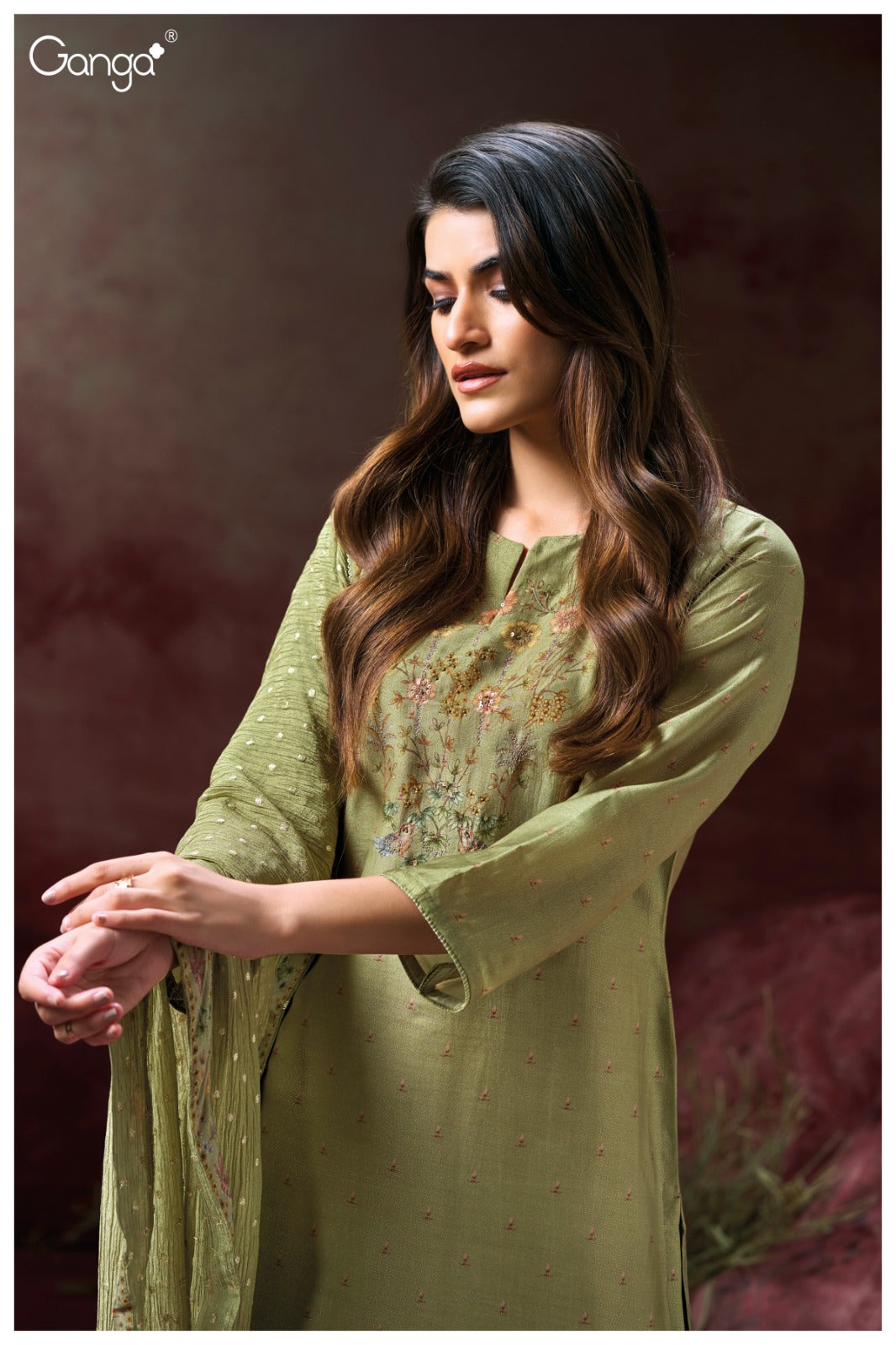 GANGA FASHIONS BERKLEY S3135 | PREMIUM PURE BEMBERG SILK JACQUARD PRINTED -ASHOK LAL & SONS