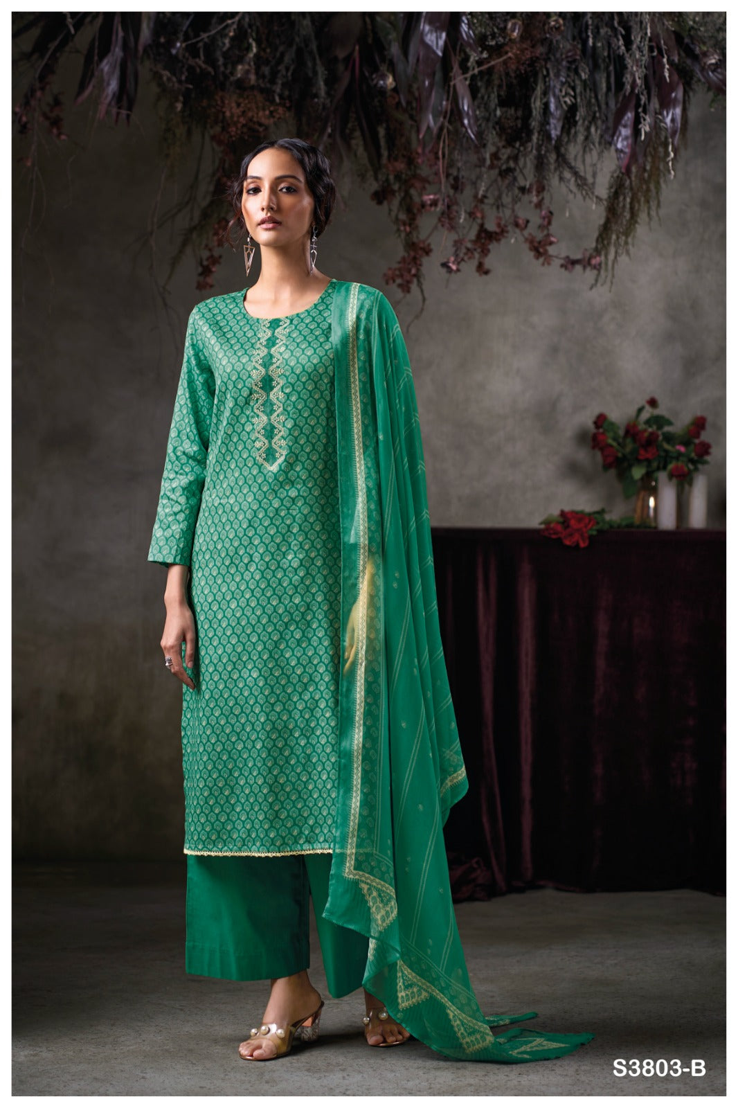 GANGA QAZZIN S3803 | PREMIUM COTTON SATIN PRINTED WITH EMBROIDERY - ASHOK LAL & SONS