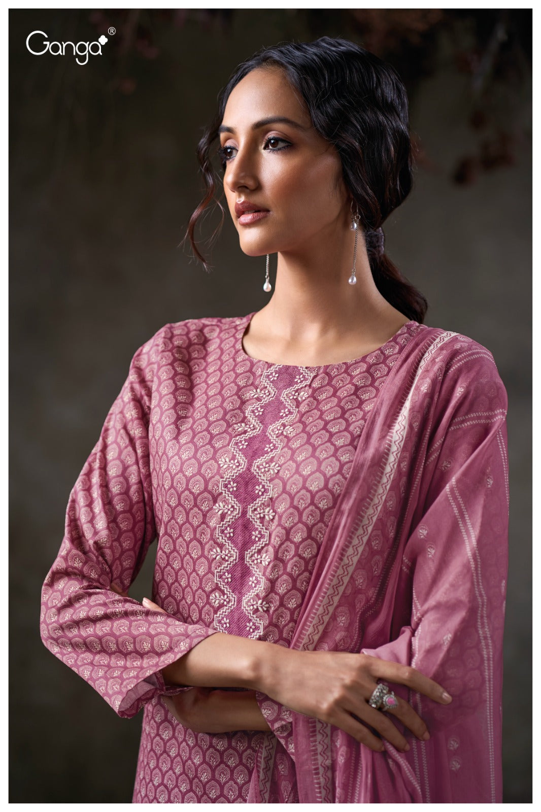 GANGA QAZZIN S3803 | PREMIUM COTTON SATIN PRINTED WITH EMBROIDERY - ASHOK LAL & SONS