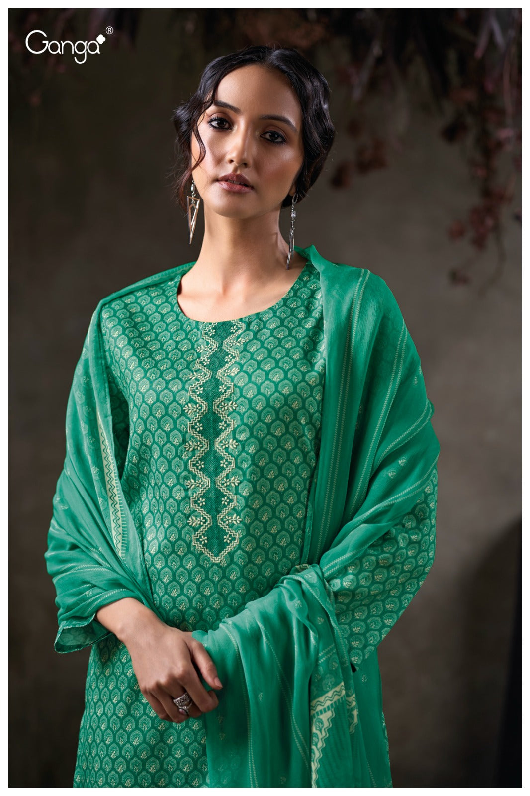 GANGA QAZZIN S3803 | PREMIUM COTTON SATIN PRINTED WITH EMBROIDERY - ASHOK LAL & SONS
