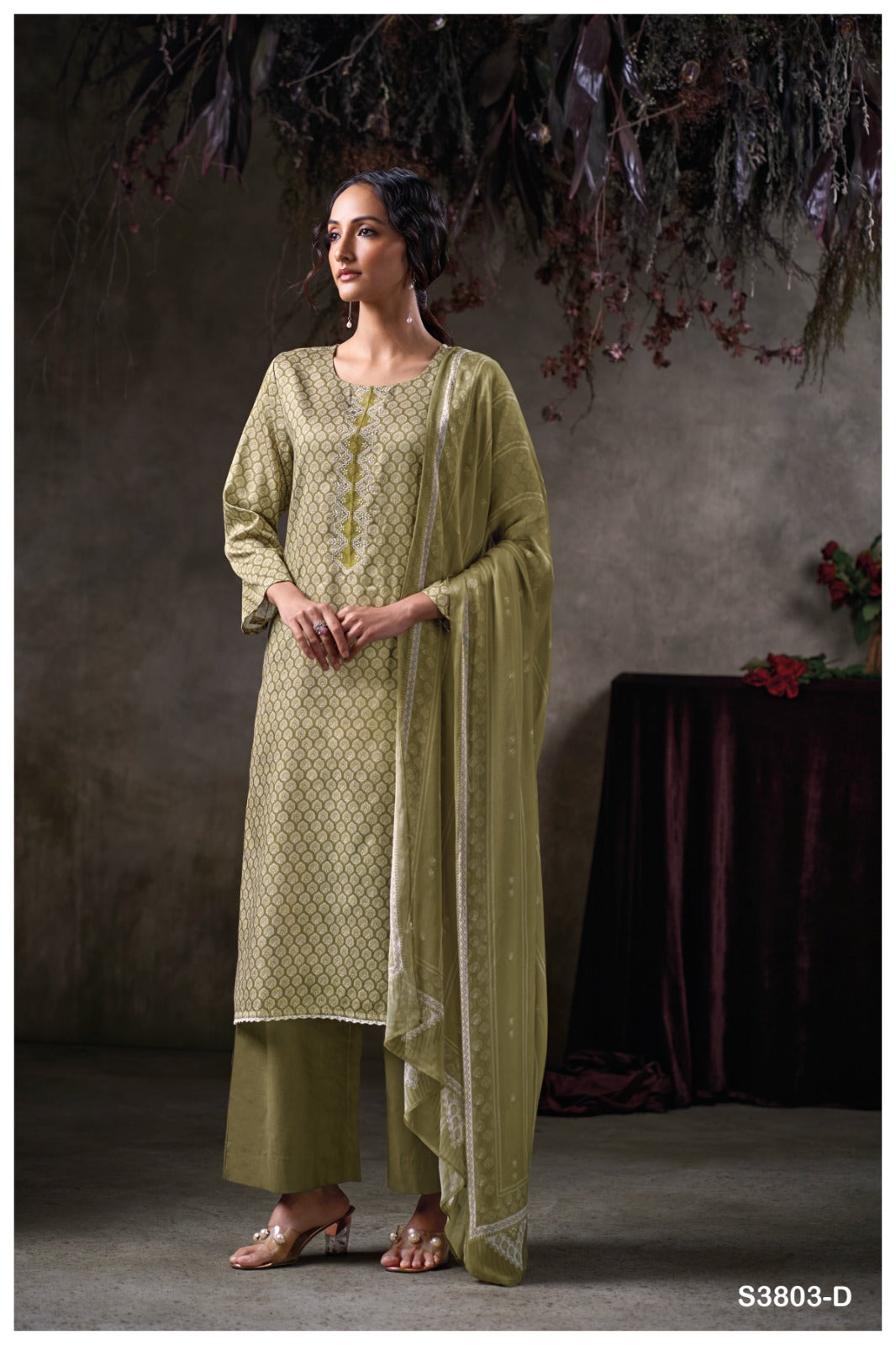GANGA QAZZIN S3803 | PREMIUM COTTON SATIN PRINTED WITH EMBROIDERY - ASHOK LAL & SONS