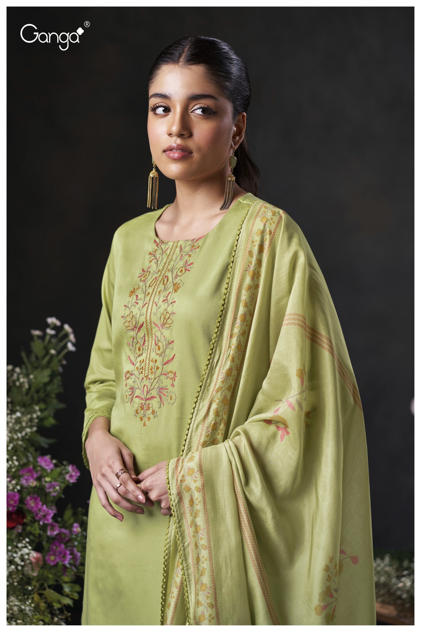 GANGA FASHIONS MILARA S3869 | PREMIUM COTTON SATIN SOLID COLOR WITH EMBROIDERY