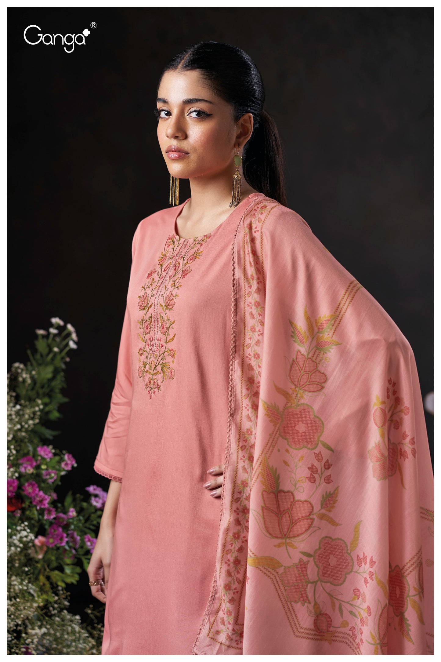 GANGA FASHIONS MILARA S3869 | PREMIUM COTTON SATIN SOLID COLOR WITH EMBROIDERY